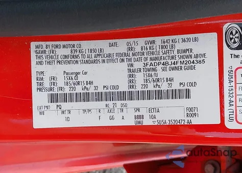 2015 Ford Fiesta Se из США, поврежденный, VIN 3FADP4BJ4FM204385